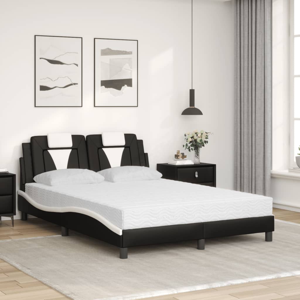 Bed "Viana" with Mattress Black and White 140x200 cm Faux Leather