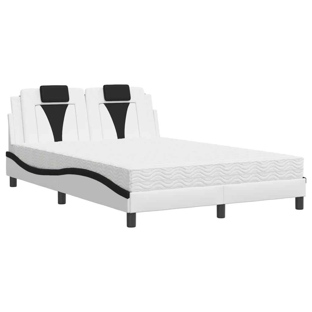 Bed "Viana" with Mattress White and Black 140x200 cm Faux Leather