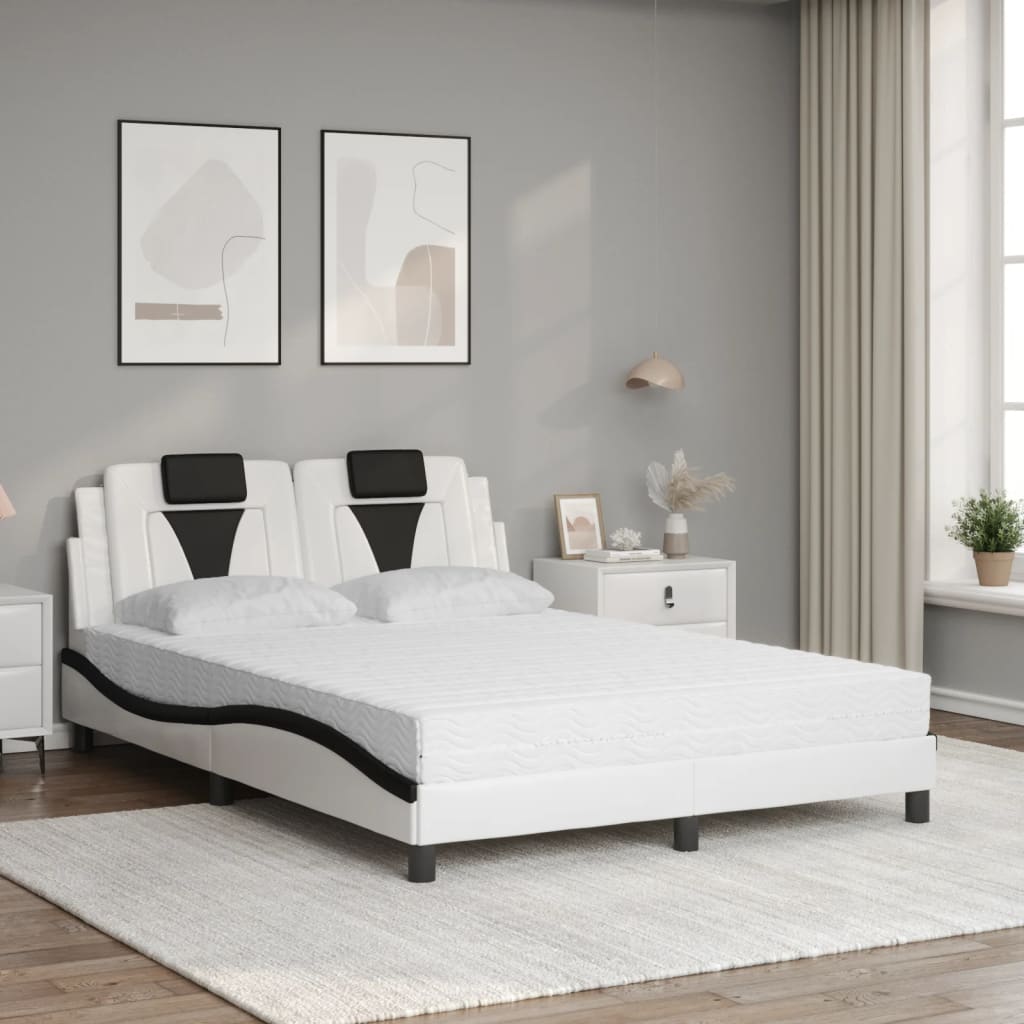 Bed "Viana" with Mattress White and Black 140x200 cm Faux Leather