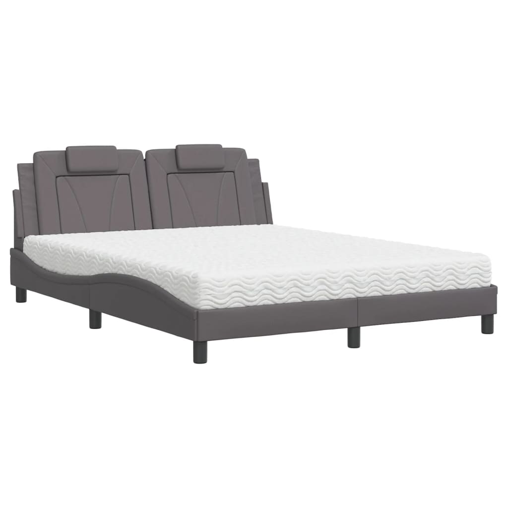 Bed "Viana" with Mattress Grey 160x200 cm Faux Leather