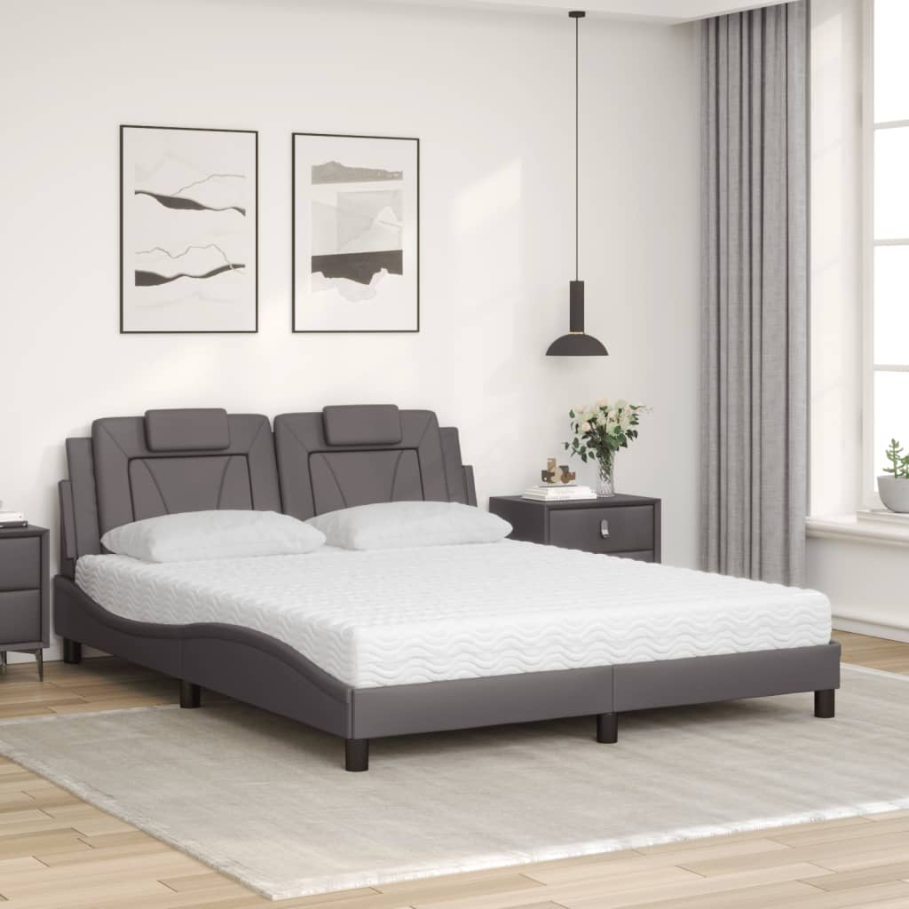 Bed "Viana" with Mattress Grey 160x200 cm Faux Leather
