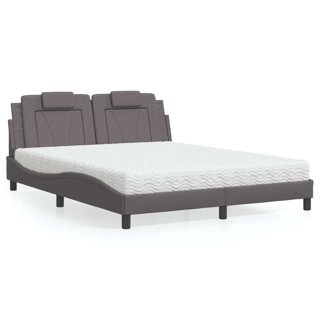 Bed "Viana" with Mattress Grey 160x200 cm Faux Leather