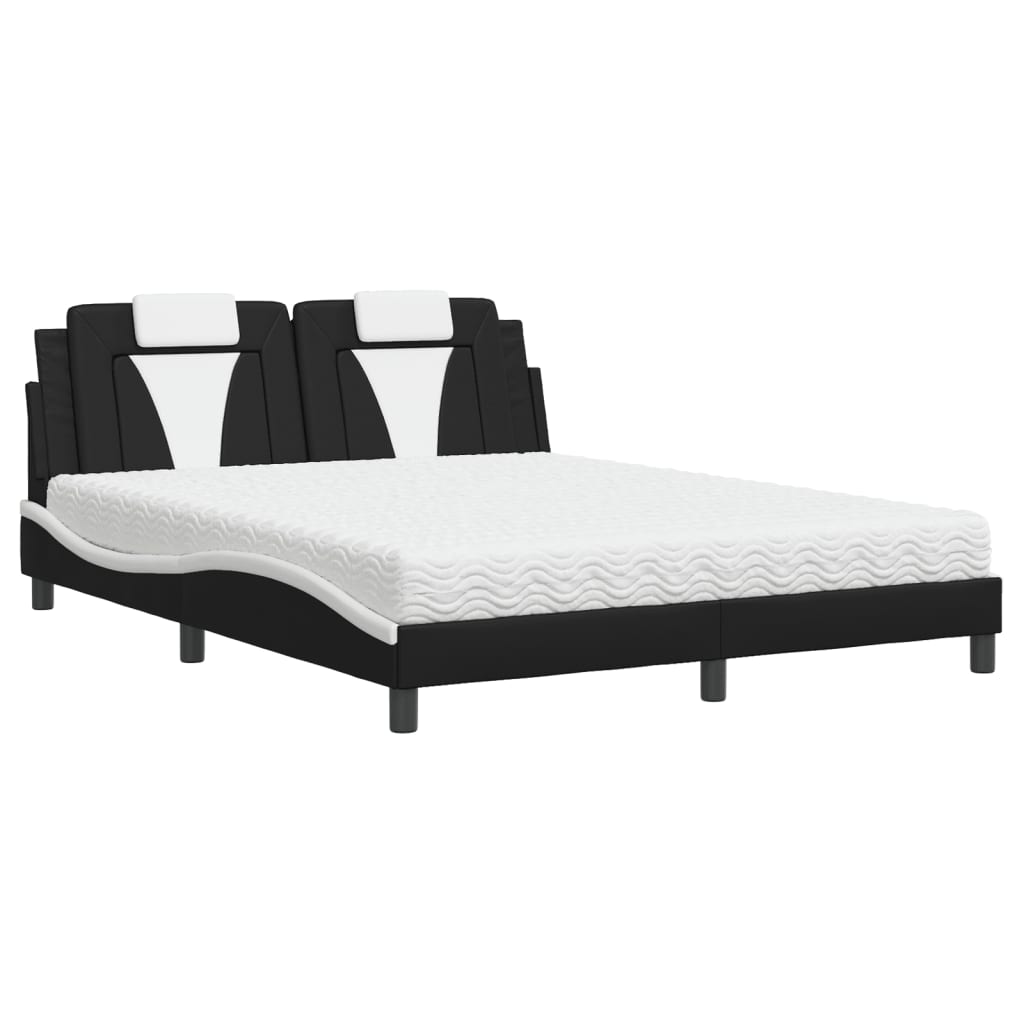 Bed "Viana" with Mattress Black and White 160x200 cm Faux Leather