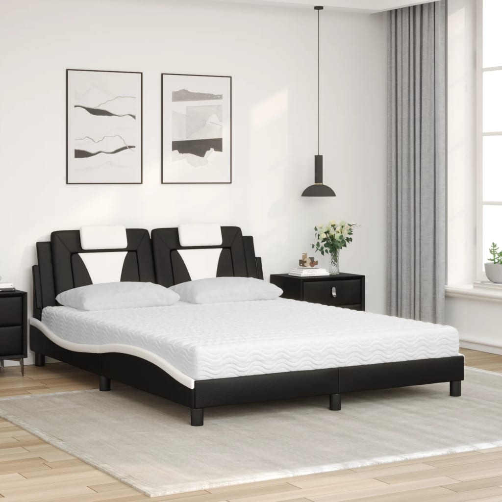Bed "Viana" with Mattress Black and White 160x200 cm Faux Leather