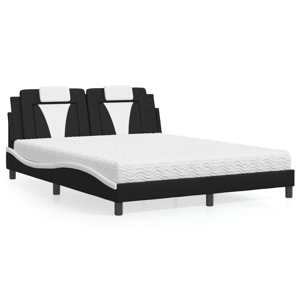 Bed "Viana" with Mattress Black and White 160x200 cm Faux Leather