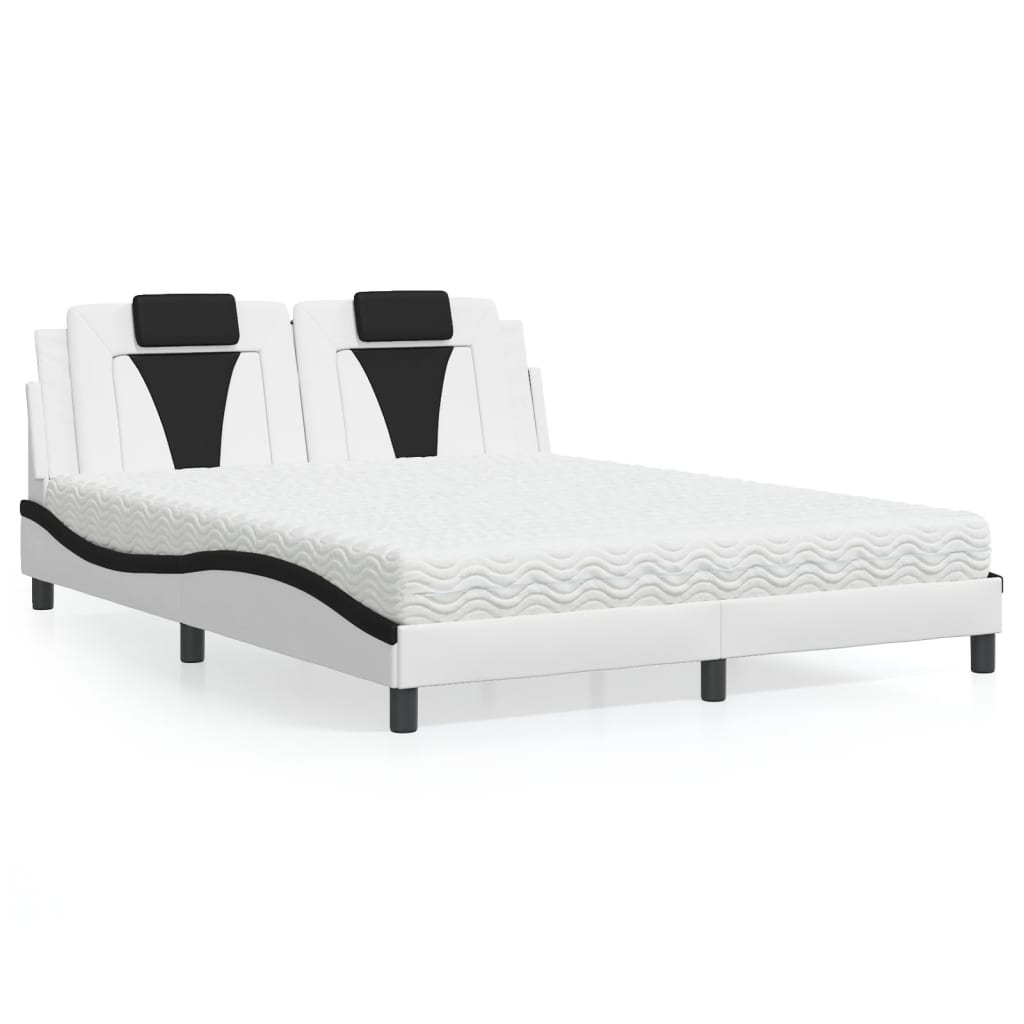 Bed "Viana" with Mattress White and Black 160x200 cm Faux Leather