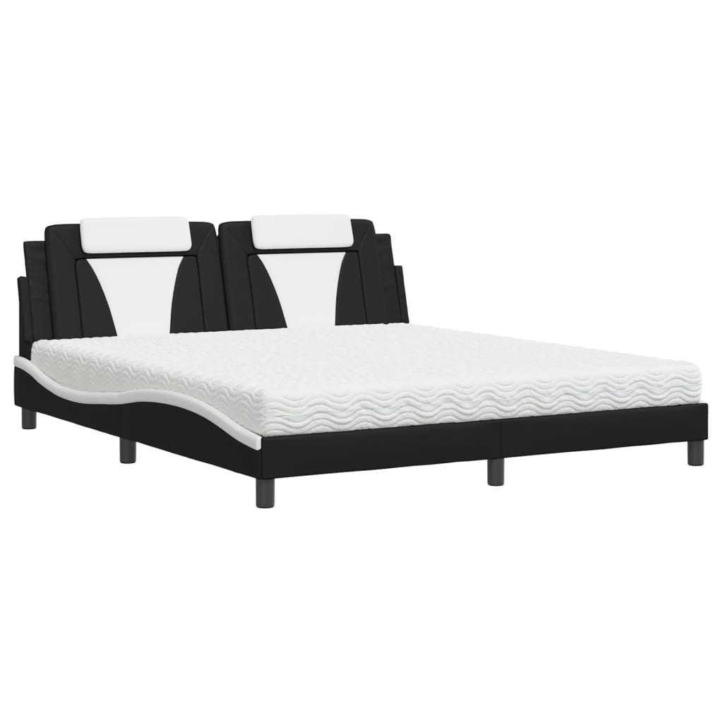 Bed "Viana" with Mattress Black and White 180x200 cm Faux Leather
