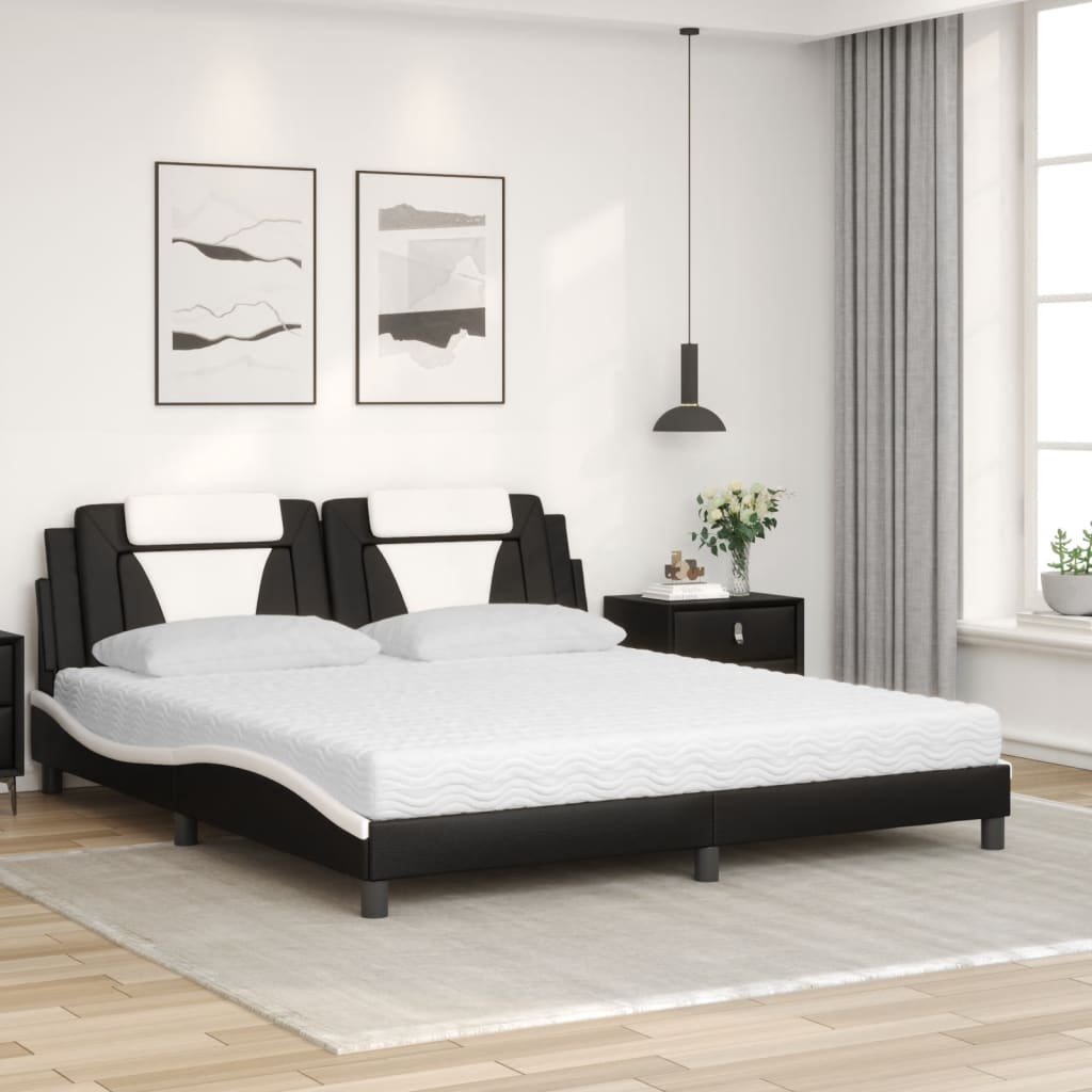 Bed "Viana" with Mattress Black and White 180x200 cm Faux Leather