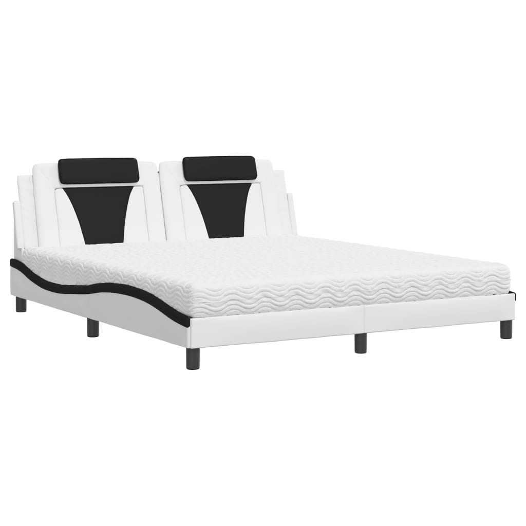 Bed "Viana" with Mattress White and Black 180x200 cm Faux Leather