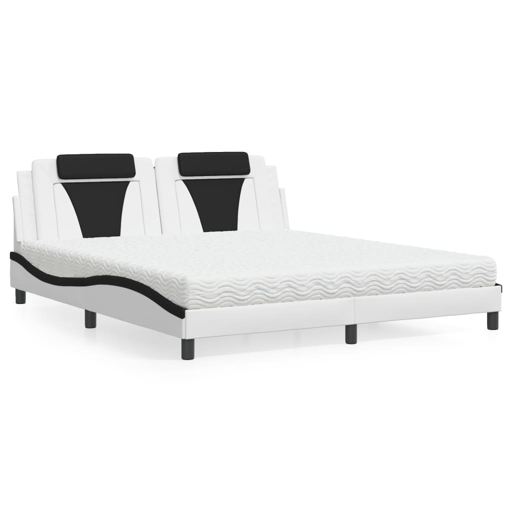 Bed "Viana" with Mattress White and Black 180x200 cm Faux Leather