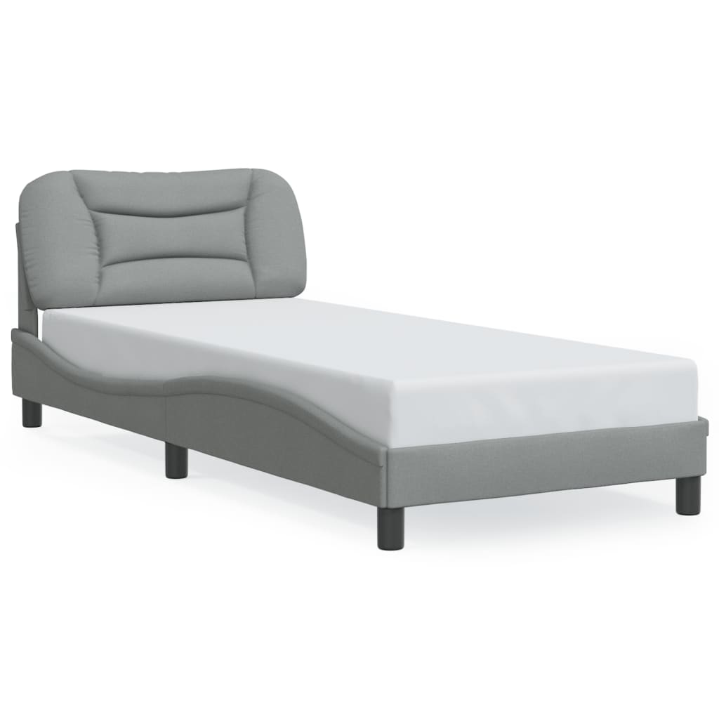 Bed Frame with LED without Mattress "Hvar" Light Grey 80x200 cm Fabric