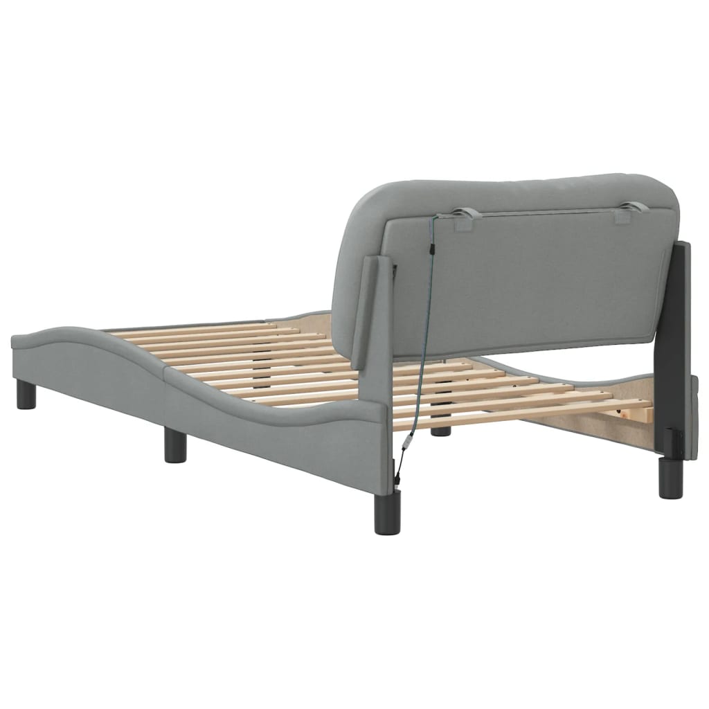Bed Frame with LED without Mattress "Hvar" Light Grey 80x200 cm Fabric