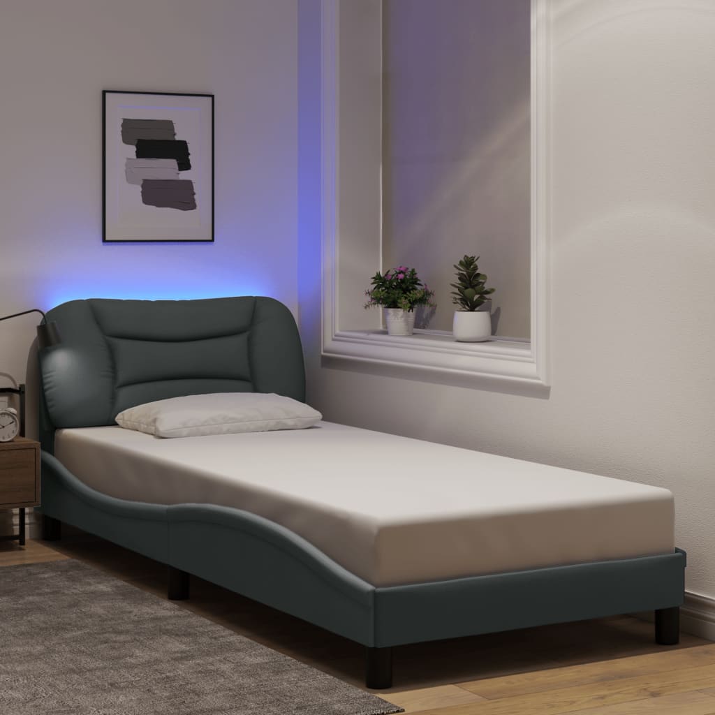 Bed Frame with LED without Mattress "Hvar" Light Grey 80x200 cm Fabric