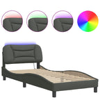 Bed Frame with LED without Mattress "Hvar" Dark Grey 80x200 cm Fabric