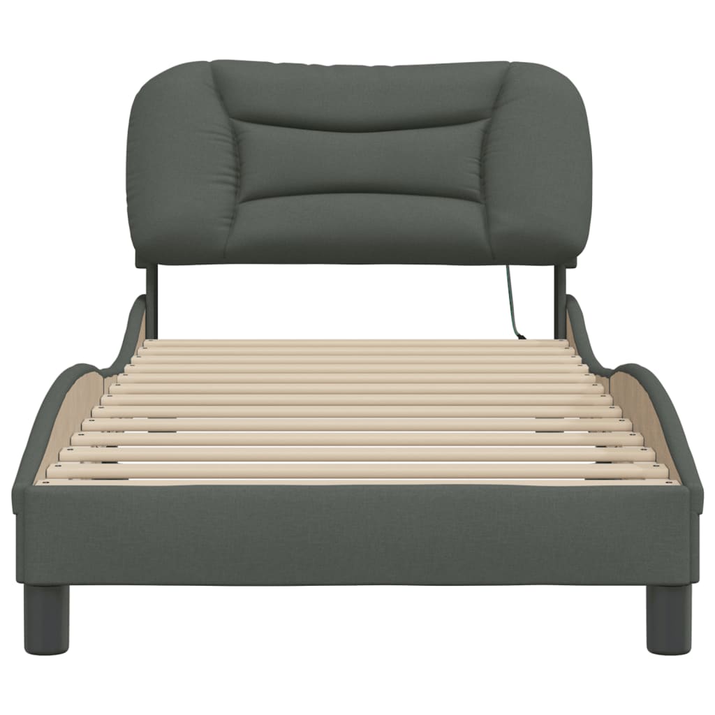 Bed Frame with LED without Mattress "Hvar" Dark Grey 80x200 cm Fabric