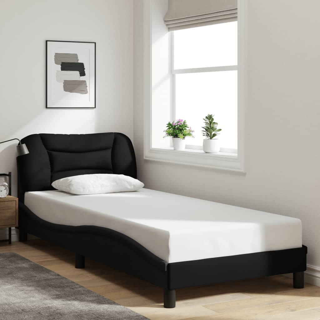 Bed Frame with LED without Mattress "Hvar" Black 80x200 cm Fabric