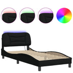 Bed Frame with LED without Mattress "Hvar" Black 80x200 cm Fabric