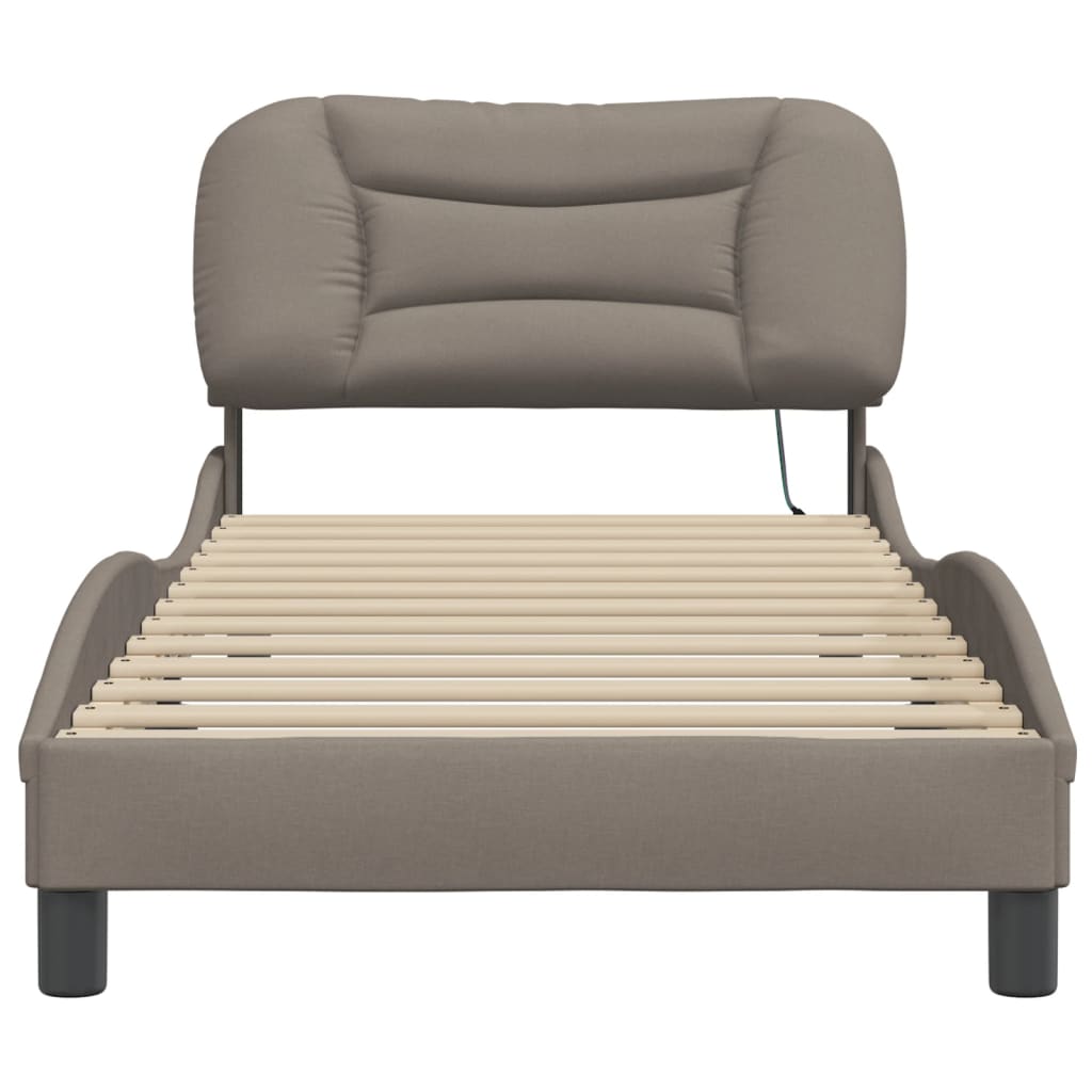 Bed Frame with LED without Mattress "Hvar" Taupe 80x200 cm Fabric