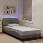 Bed Frame with LED without Mattress "Hvar" Taupe 80x200 cm Fabric
