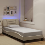 Bed Frame with LED without Mattress "Hvar" Cream 80x200 cm Fabric