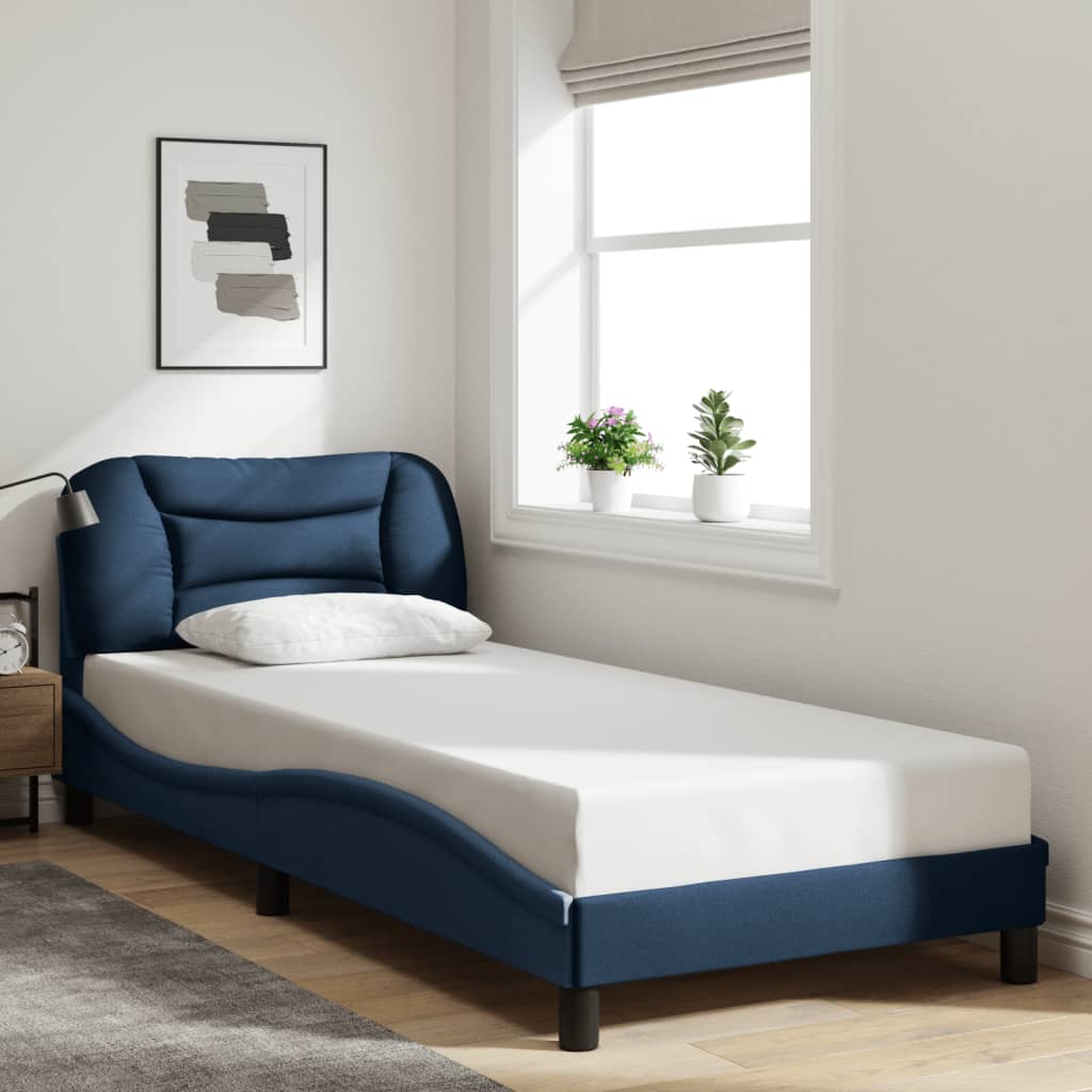 Bed Frame with LED without Mattress "Hvar" Blue 80x200 cm Fabric