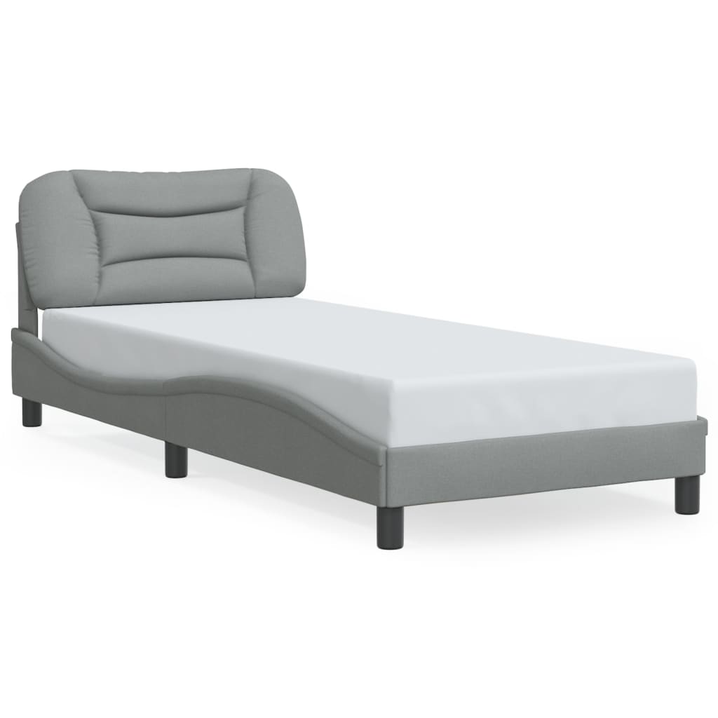 Bed Frame with LED without Mattress "Hvar" Light Grey 90x190 cm Fabric