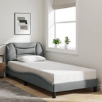 Bed Frame with LED without Mattress "Hvar" Light Grey 90x190 cm Fabric