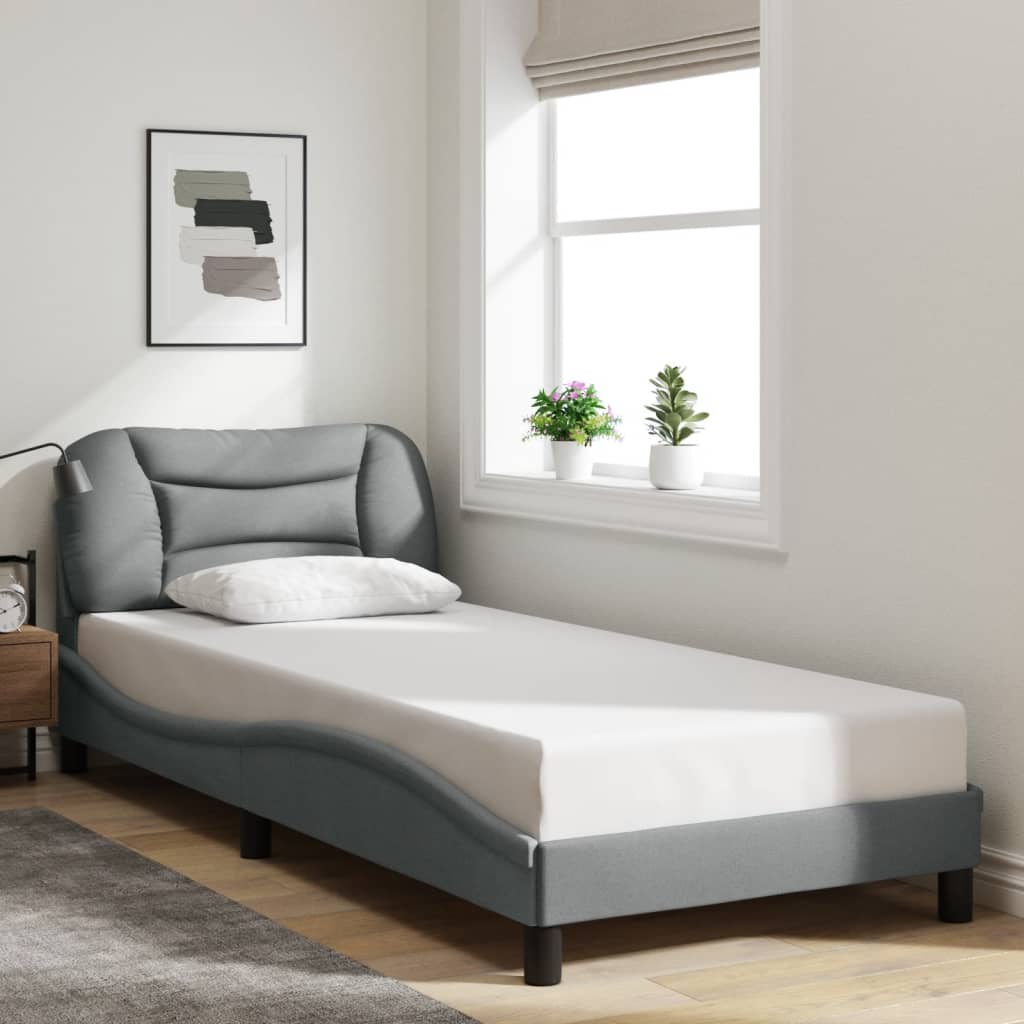 Bed Frame with LED without Mattress "Hvar" Light Grey 90x190 cm Fabric
