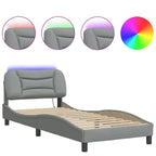 Bed Frame with LED without Mattress "Hvar" Light Grey 90x190 cm Fabric