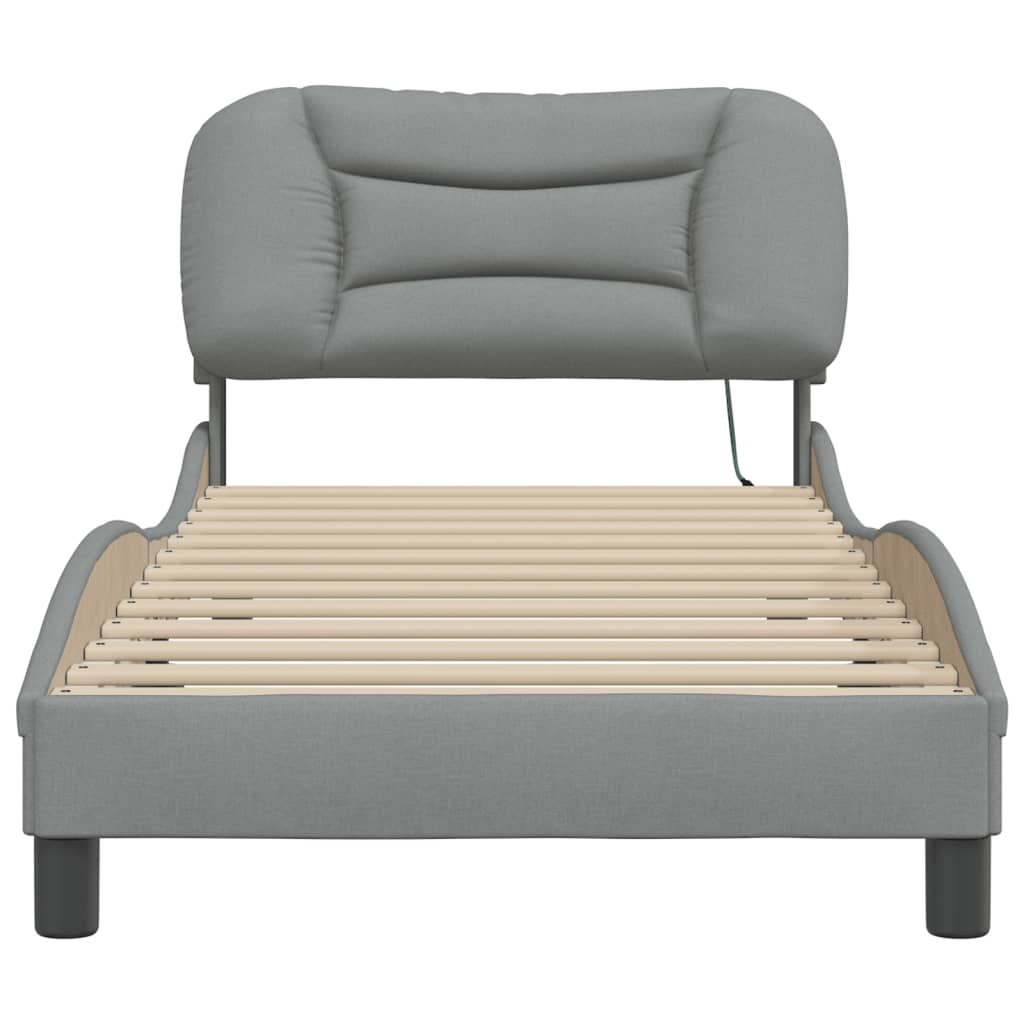 Bed Frame with LED without Mattress "Hvar" Light Grey 90x190 cm Fabric