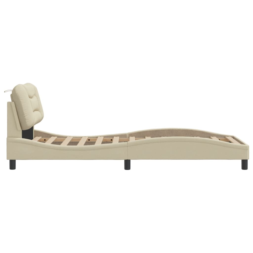 Bed Frame with LED without Mattress "Hvar" Cream 90x190 cm Fabric