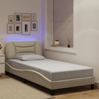 Bed Frame with LED without Mattress "Hvar" Cream 90x190 cm Fabric