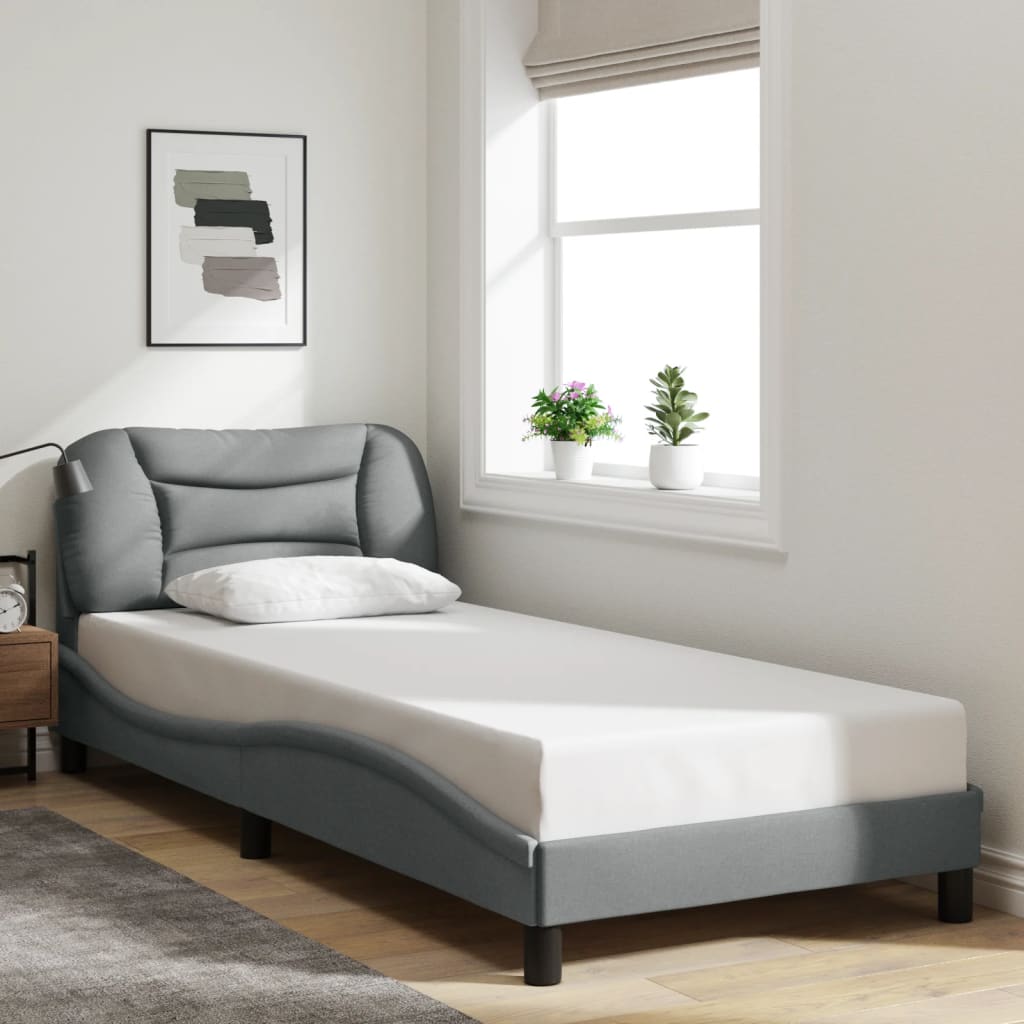 Bed Frame with LED without Mattress "Hvar" Light Grey 90x200 cm Fabric