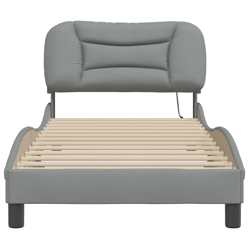 Bed Frame with LED without Mattress "Hvar" Light Grey 90x200 cm Fabric