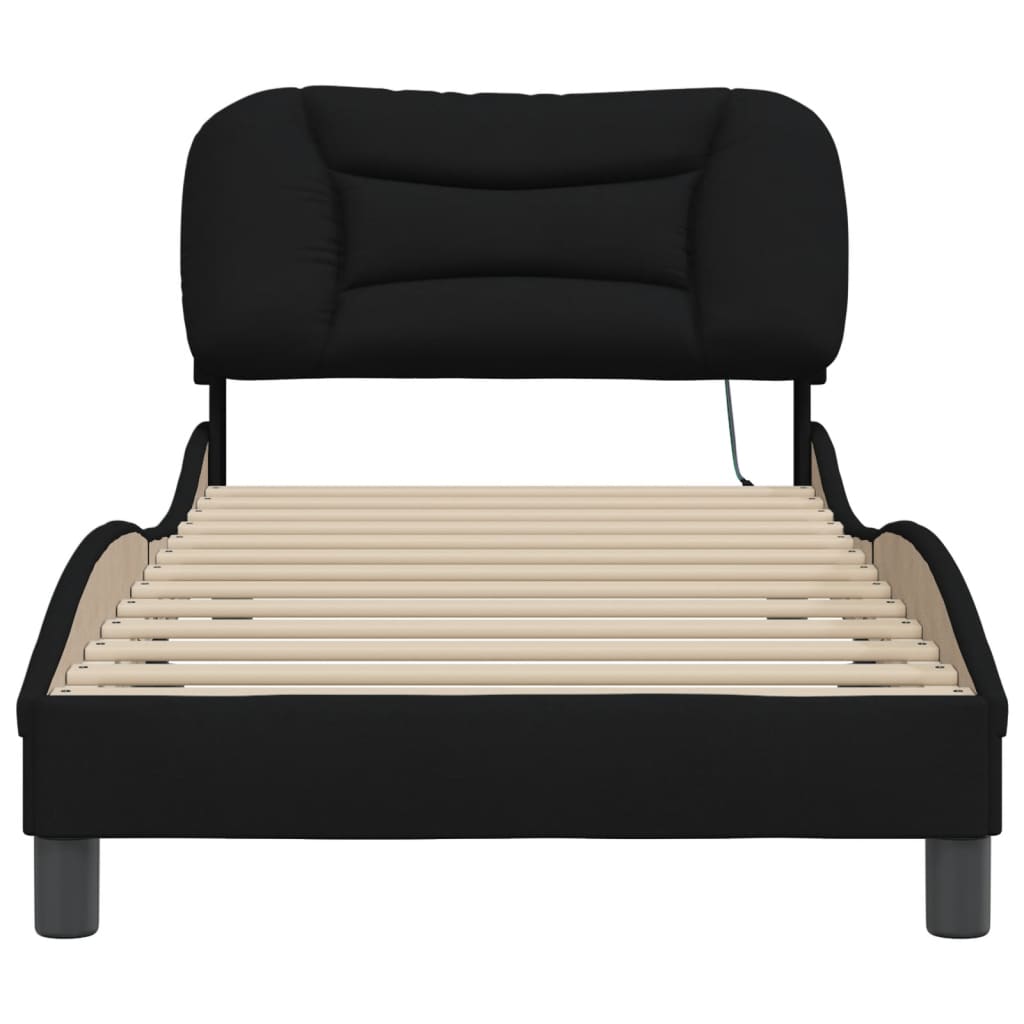 Bed Frame with LED without Mattress "Hvar" Black 90x200 cm Fabric