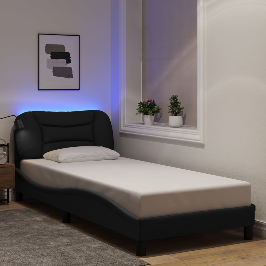 Bed Frame with LED without Mattress "Hvar" Black 90x200 cm Fabric