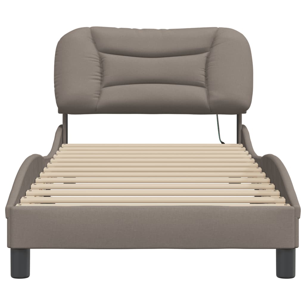 Bed Frame with LED without Mattress "Hvar" Taupe 90x200 cm Fabric