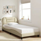 Bed Frame with LED without Mattress "Hvar" Cream 90x200 cm Fabric