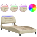 Bed Frame with LED without Mattress "Hvar" Cream 90x200 cm Fabric