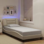Bed Frame with LED without Mattress "Hvar" Cream 90x200 cm Fabric