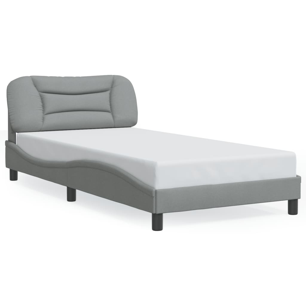 Bed Frame with LED without Mattress "Hvar" Light Grey 100x200 cm Fabric