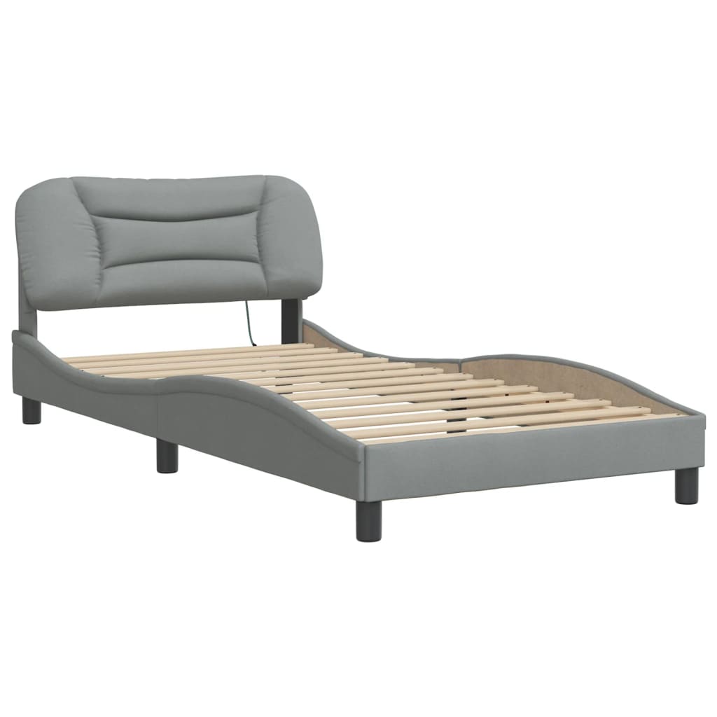 Bed Frame with LED without Mattress "Hvar" Light Grey 100x200 cm Fabric