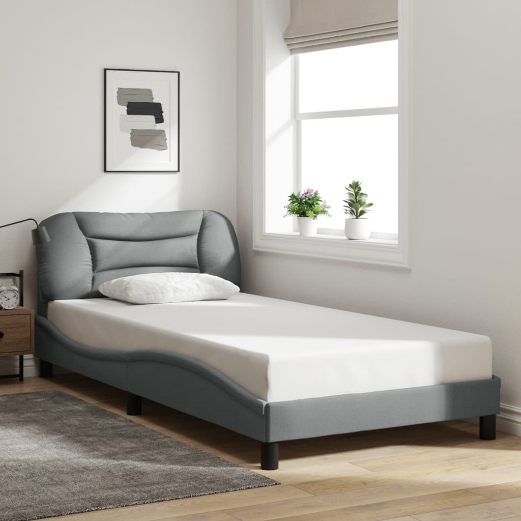Bed Frame with LED without Mattress "Hvar" Light Grey 100x200 cm Fabric