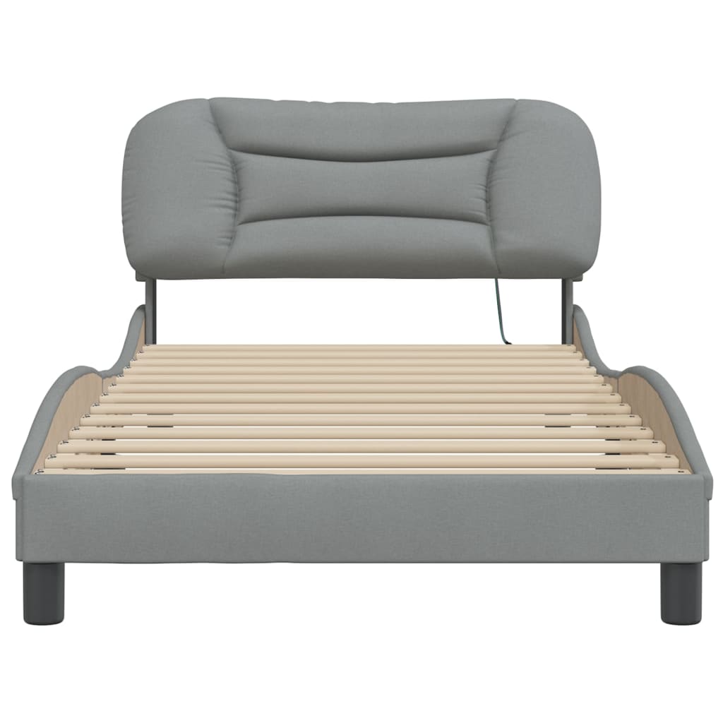 Bed Frame with LED without Mattress "Hvar" Light Grey 100x200 cm Fabric