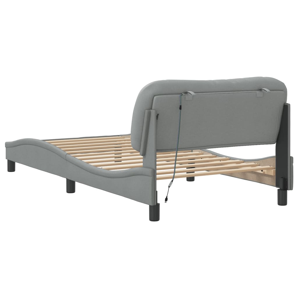 Bed Frame with LED without Mattress "Hvar" Light Grey 100x200 cm Fabric