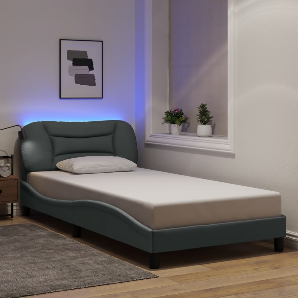 Bed Frame with LED without Mattress "Hvar" Light Grey 100x200 cm Fabric