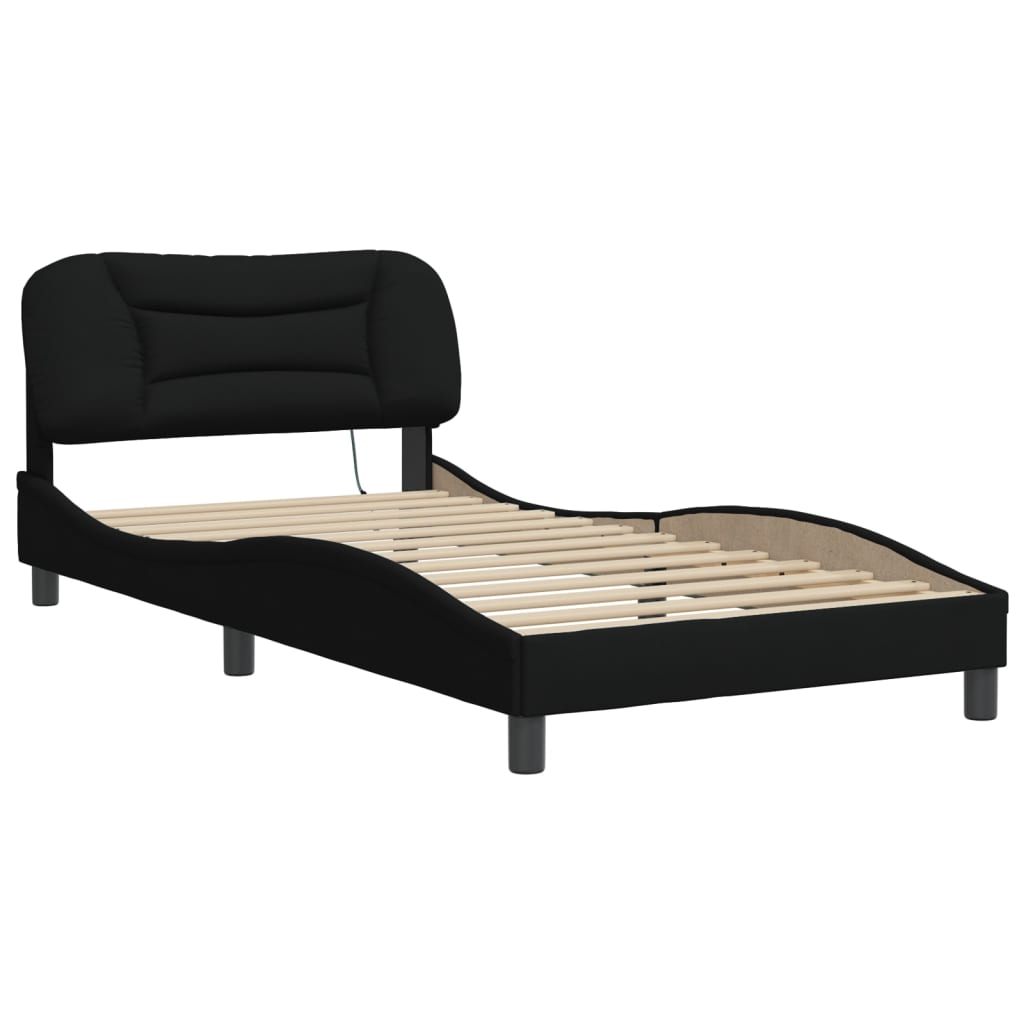 Bed Frame with LED without Mattress "Hvar" Black 100x200 cm Fabric
