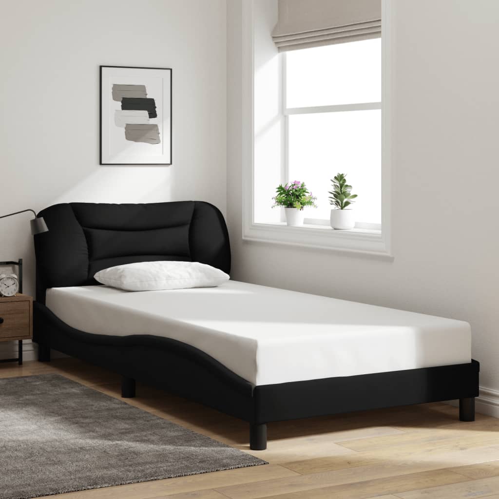 Bed Frame with LED without Mattress "Hvar" Black 100x200 cm Fabric