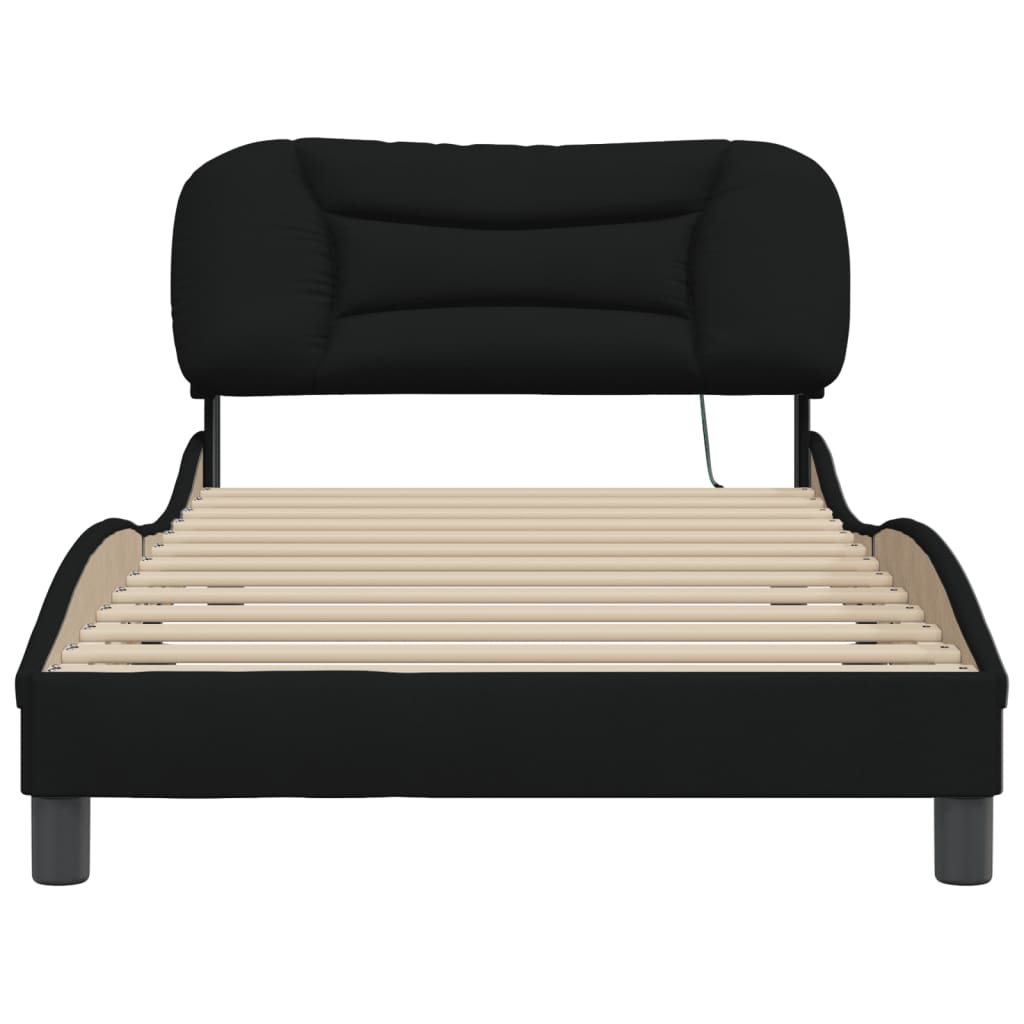 Bed Frame with LED without Mattress "Hvar" Black 100x200 cm Fabric