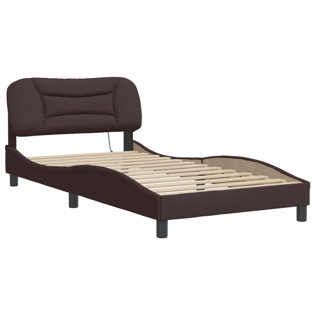 Bed Frame with LED without Mattress "Hvar" Dark Brown 100x200 cm Fabric